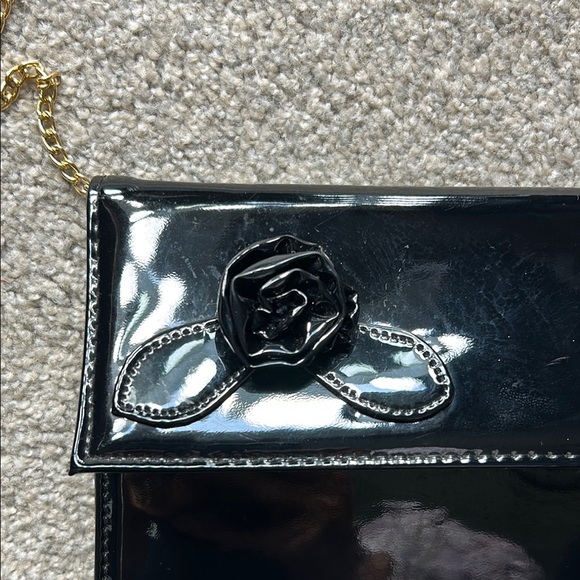 Vintage Ande Black Patent Leather Purse with Gold Chain - Picture 5 of 8